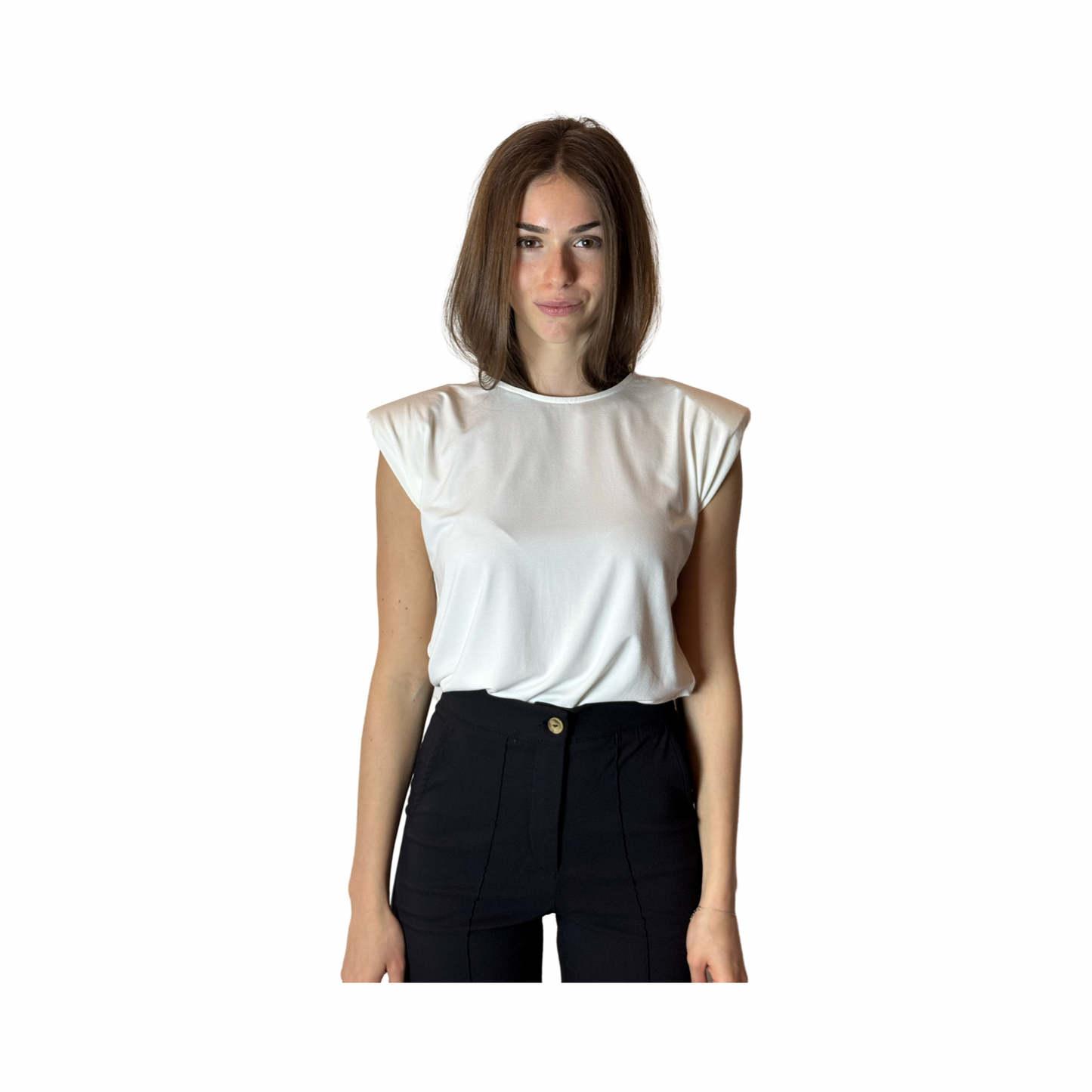 ESTHER White Viscose Jersey T-shirt With Shoulder Padding