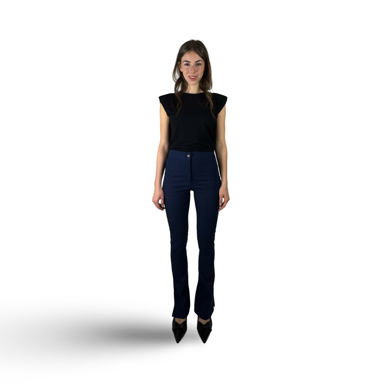 ESTHER Black Viscose T-shirt With Shoulders Padding