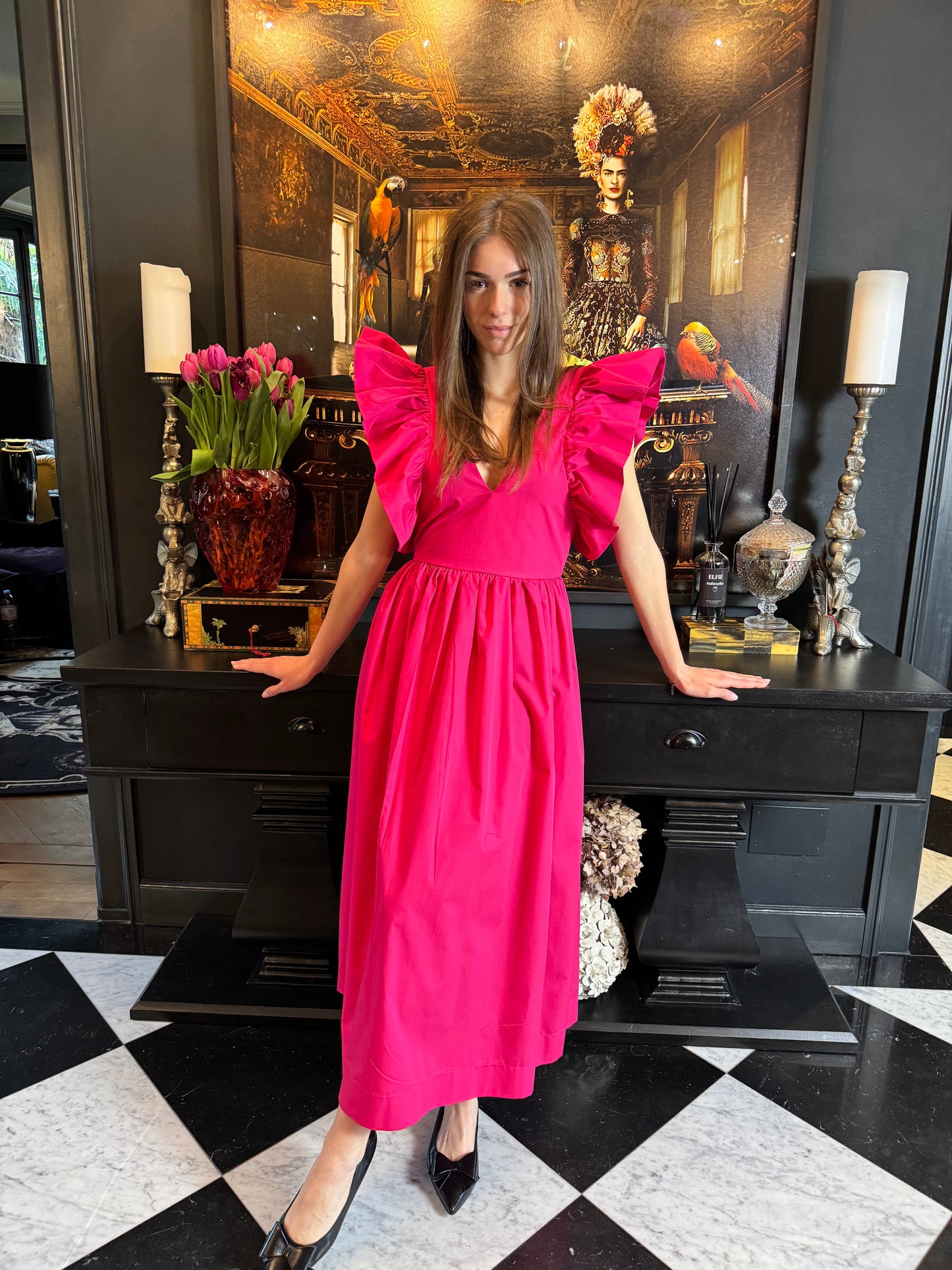 Midi Length Cotton Dress LOUISE Pink
