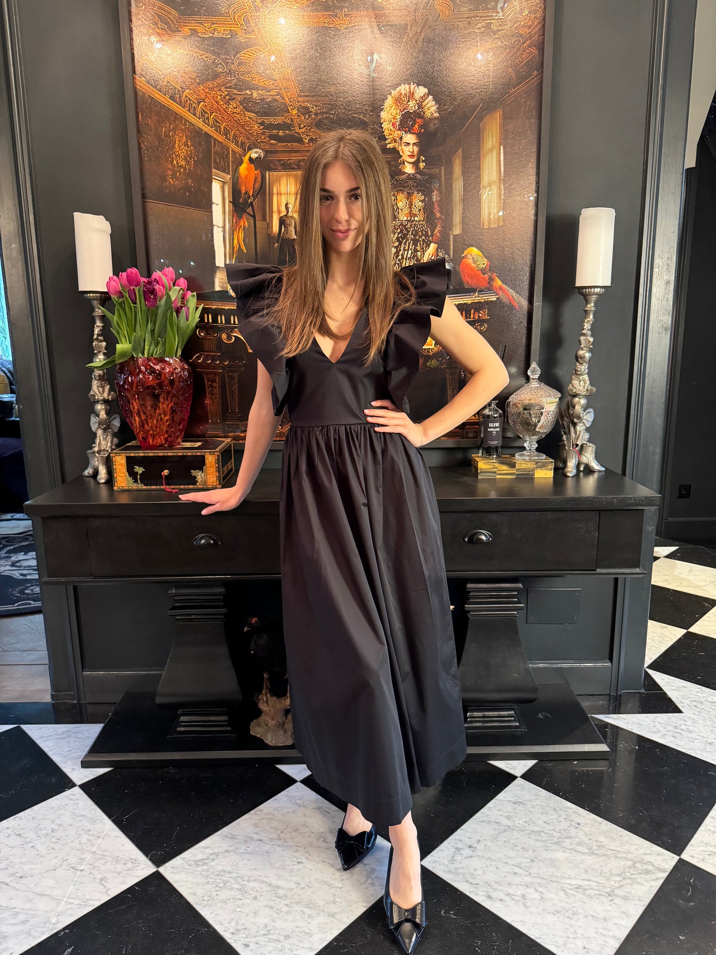 Midi Length Cotton Dress Louise Black