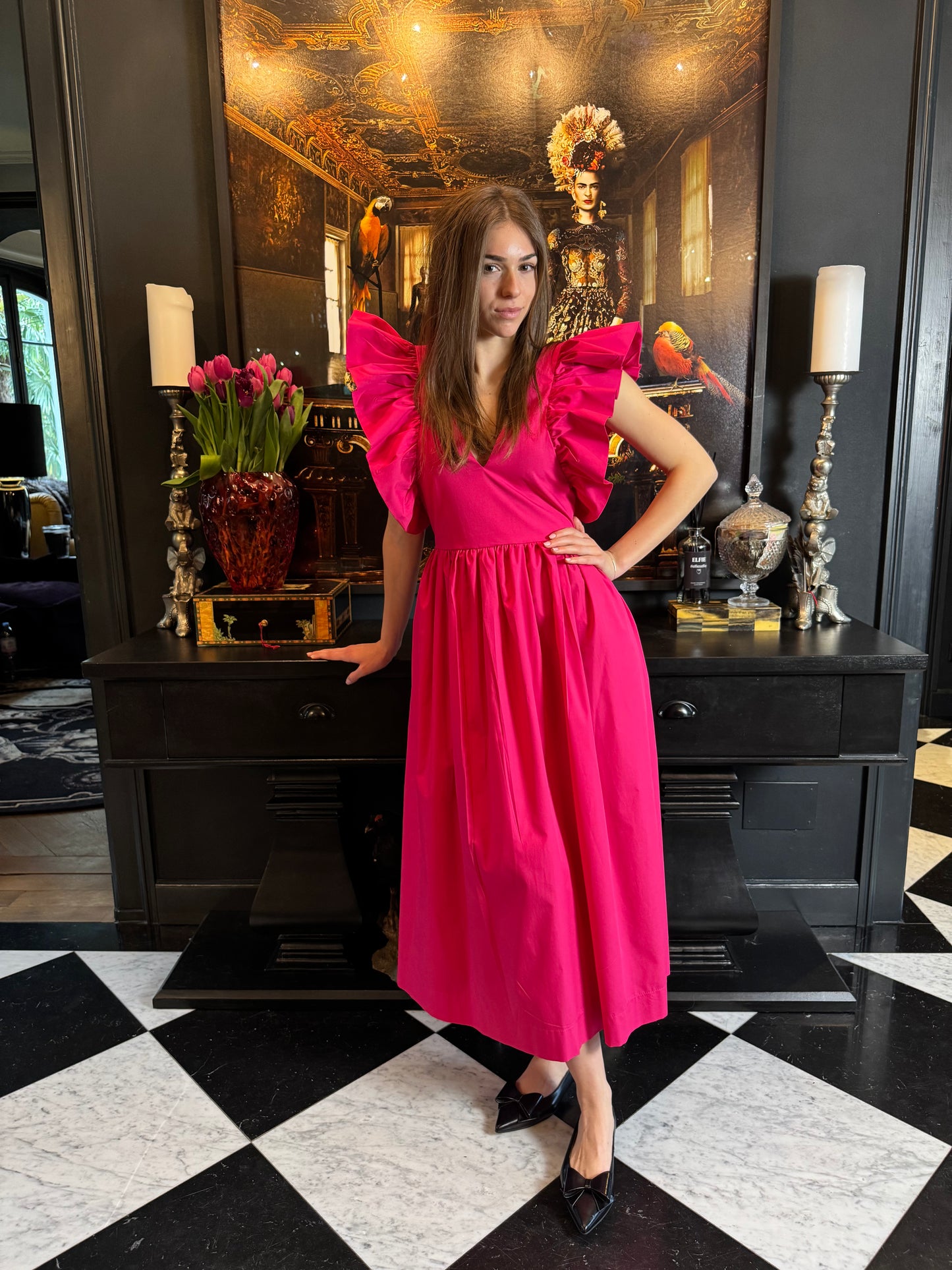 Midi Length Cotton Dress LOUISE Pink