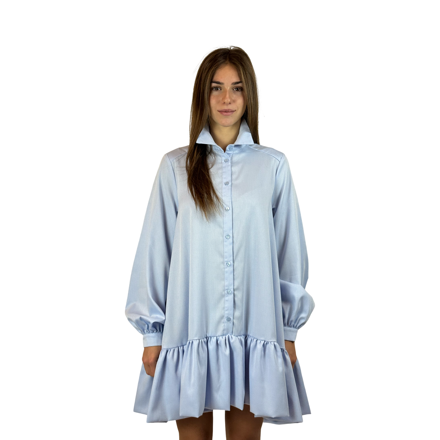 BEATA Oxfort cotton B.Blue short dress
