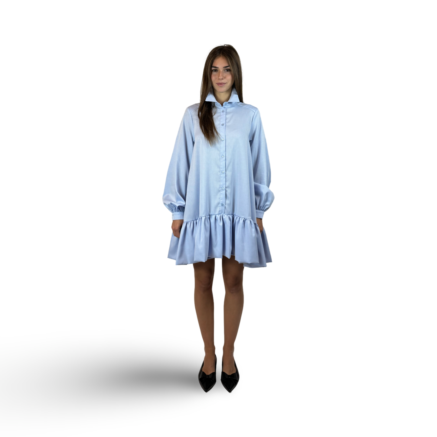 BEATA Oxfort cotton B.Blue short dress