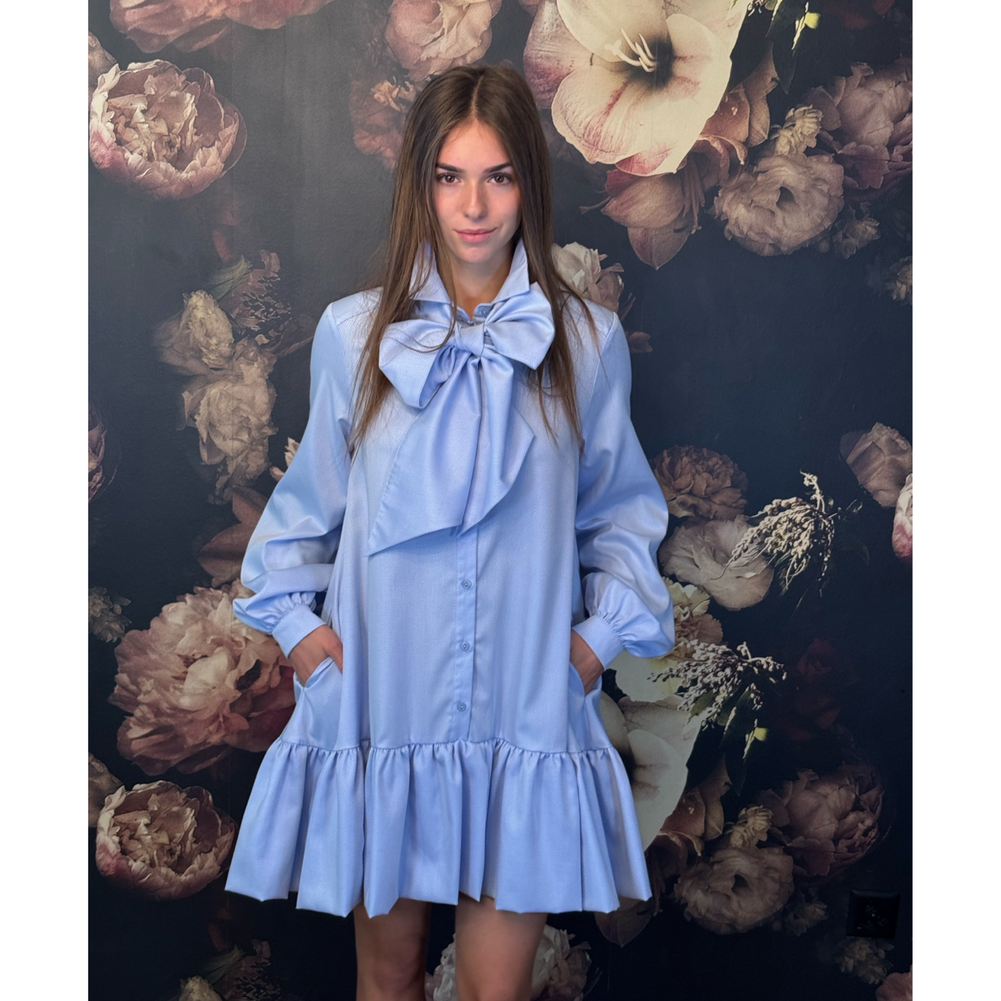 BEATA Oxfort cotton B.Blue short dress