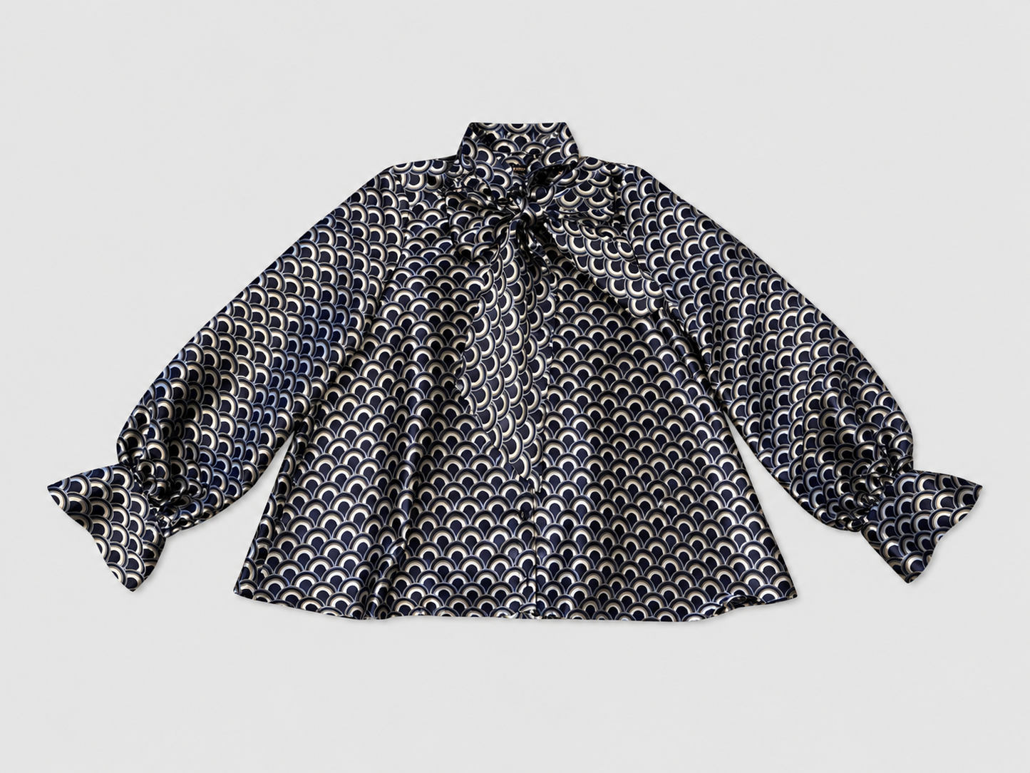 Limited Edition Navy Print Jacquard Blouse CARO with Tie