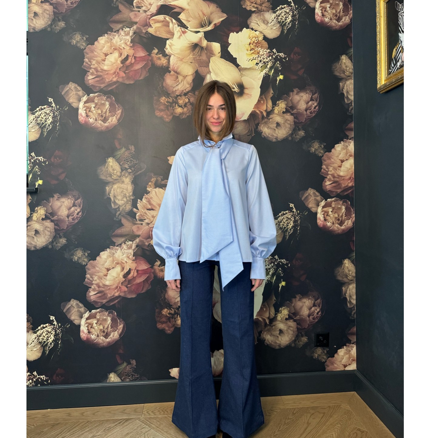 CARO Oxfort B.Blue cotton Blouse with tie