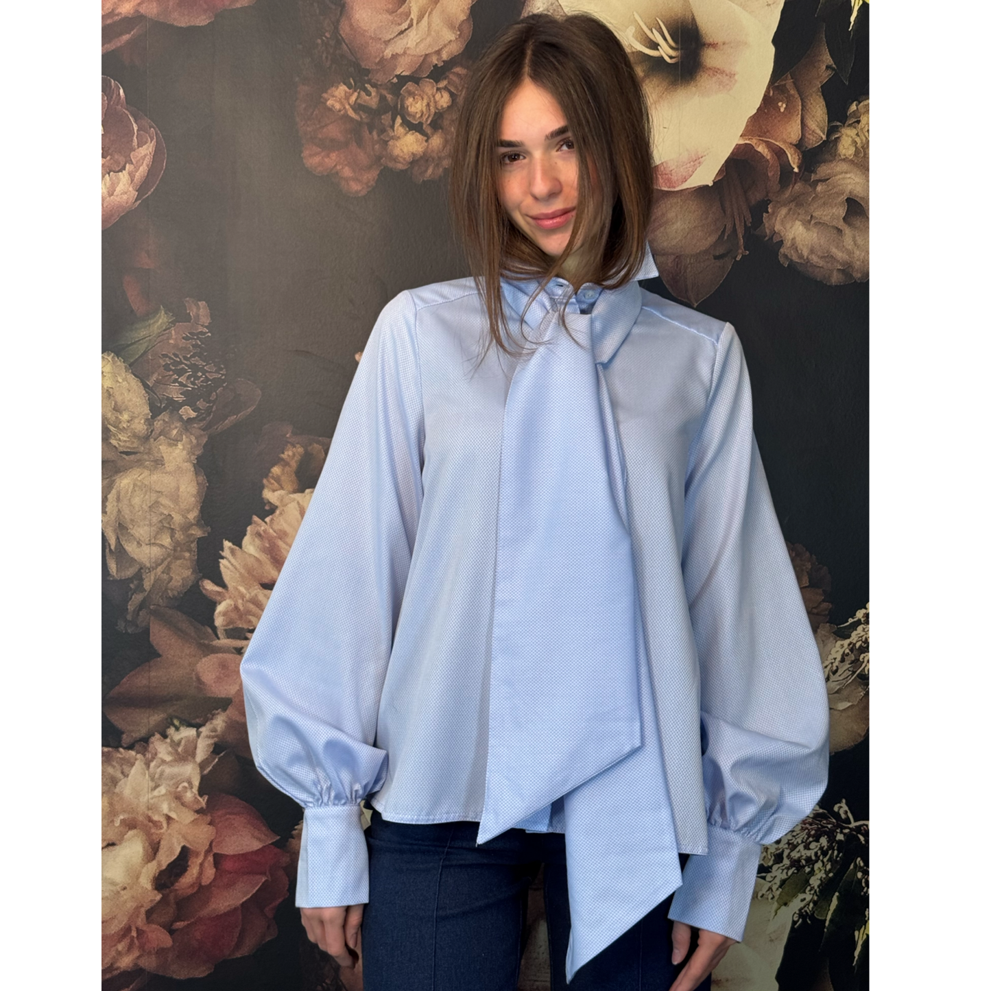 CARO Oxfort B.Blue cotton Blouse with tie