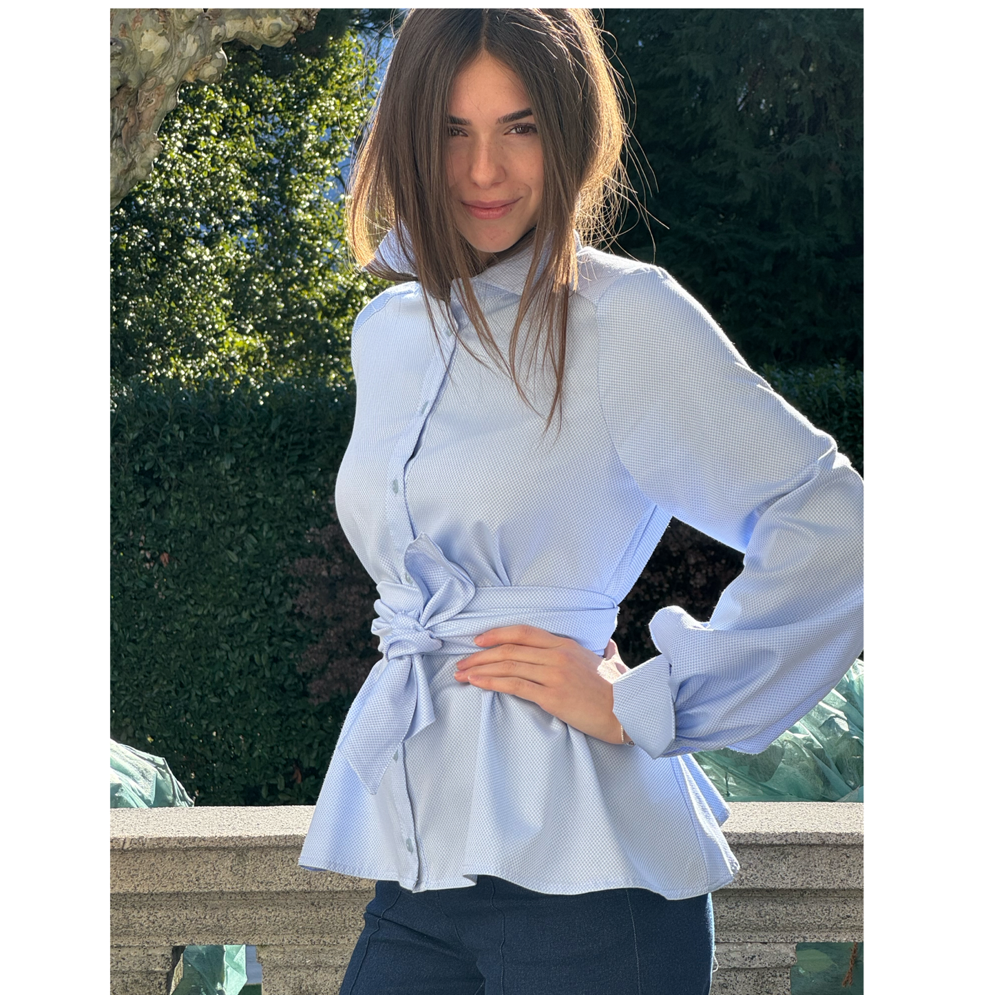 CARO Oxfort B.Blue cotton Blouse with tie