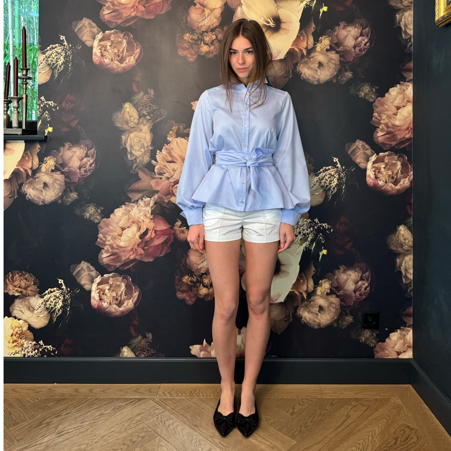 CARO Oxfort B.Blue cotton Blouse with tie