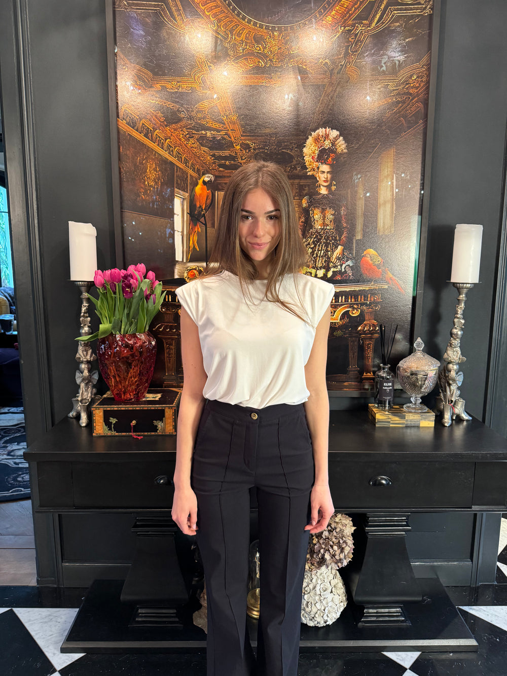 ESTHER White Viscose Jersey T-shirt With Shoulder Padding