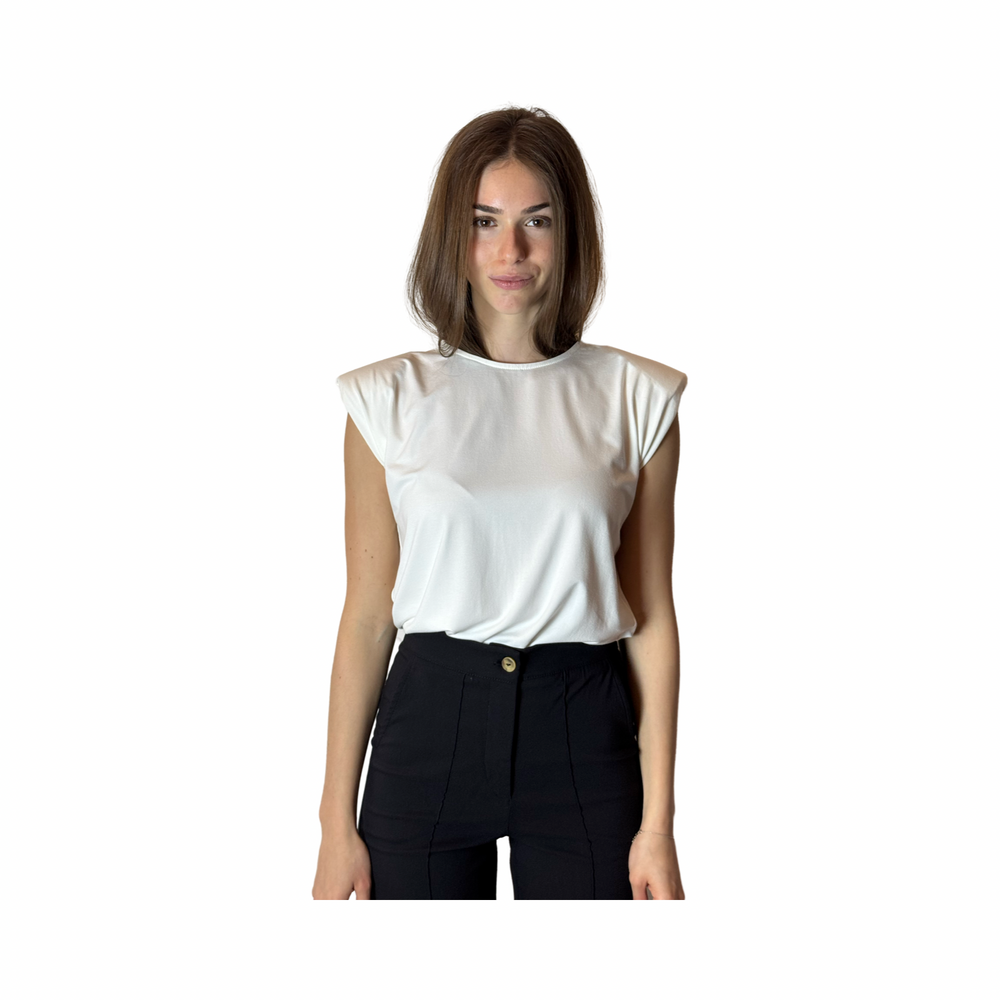 ESTHER White Viscose Jersey T-shirt With Shoulder Padding