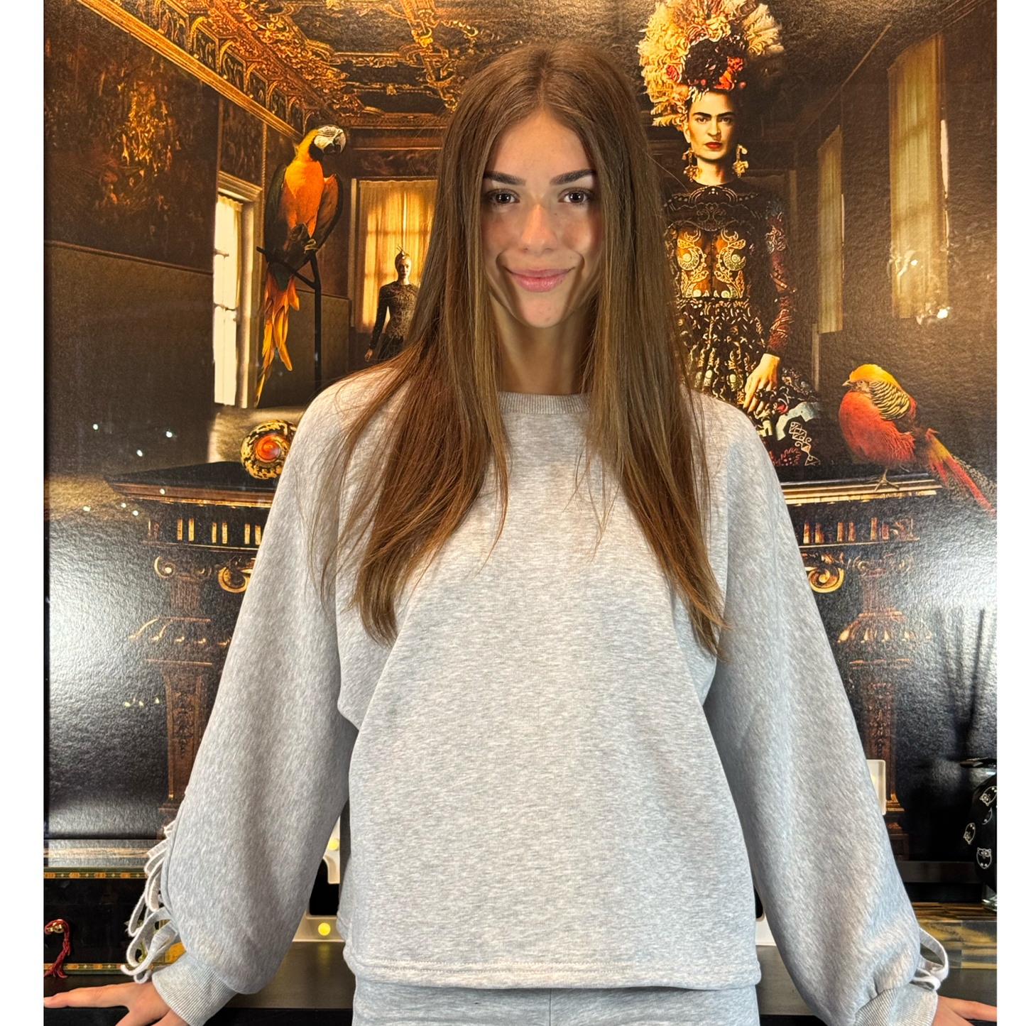 Fringe Sweater GIANNA Gray Melange