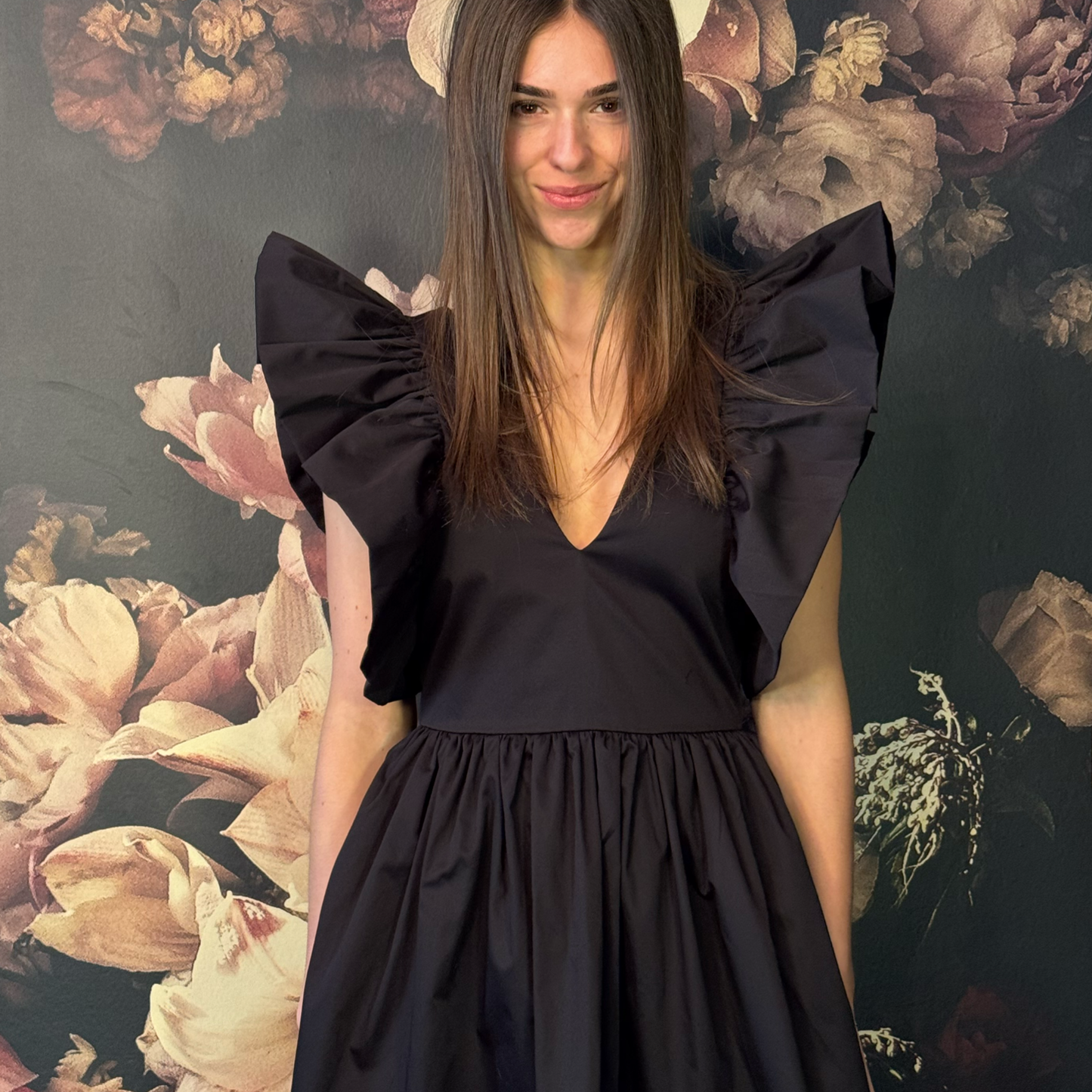 Short Black Cotton Dress LOUISE