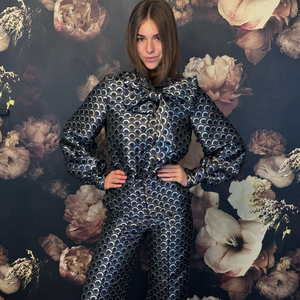 Flared Pants FRANCOISE in Navy Jacquard