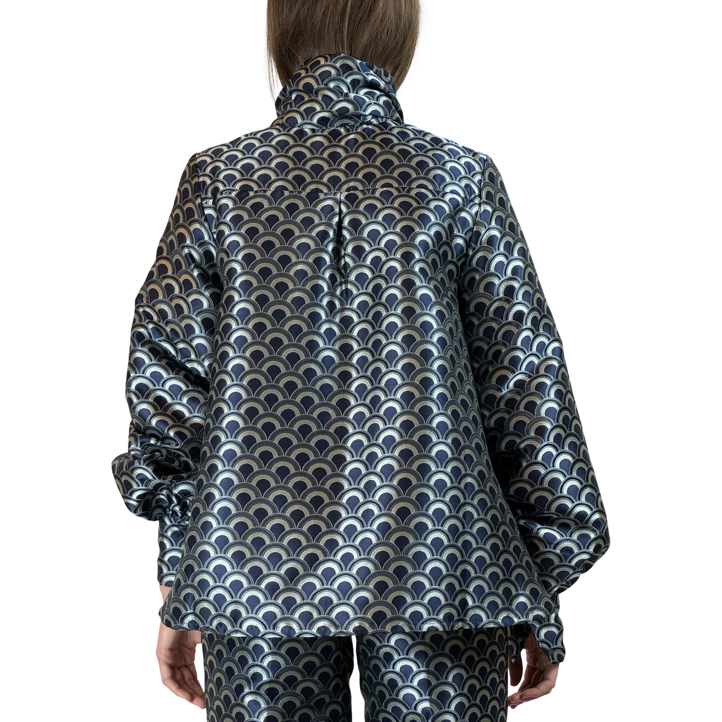 Limited Edition Jacquard Blouse CARO Navy print