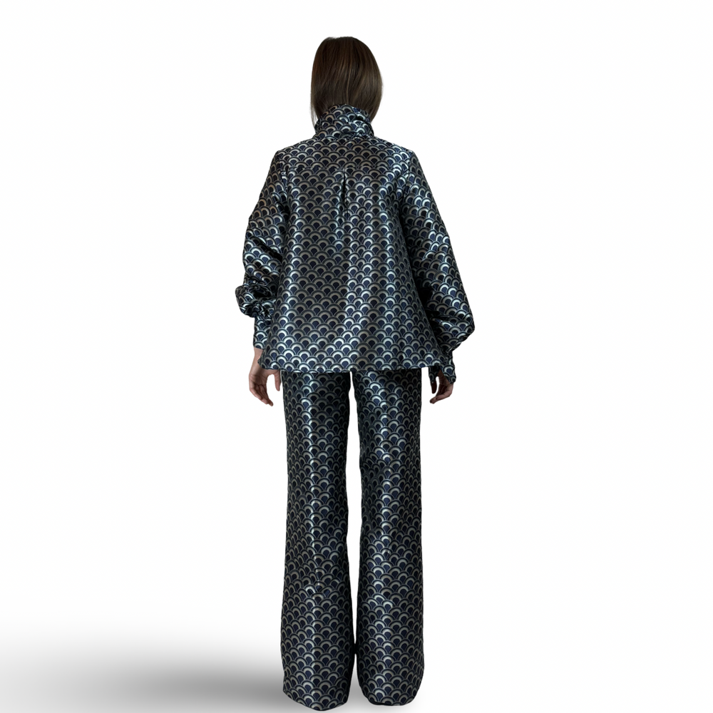 Flared Pants FRANCOISE in Navy Jacquard
