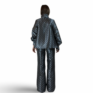 Flared Pants FRANCOISE in Navy Jacquard