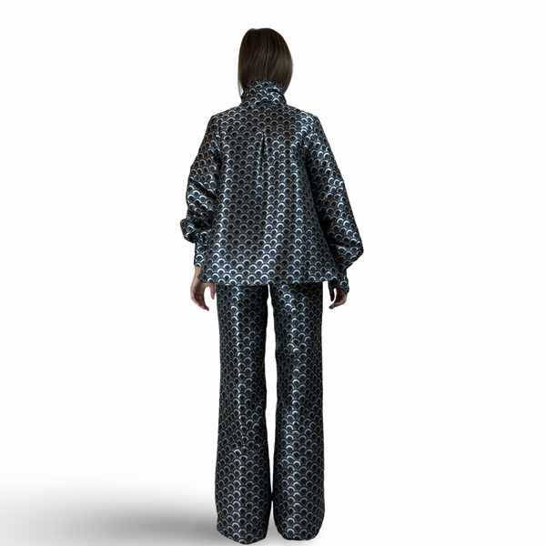 Flared Pants FRANCOISE in Navy Jacquard