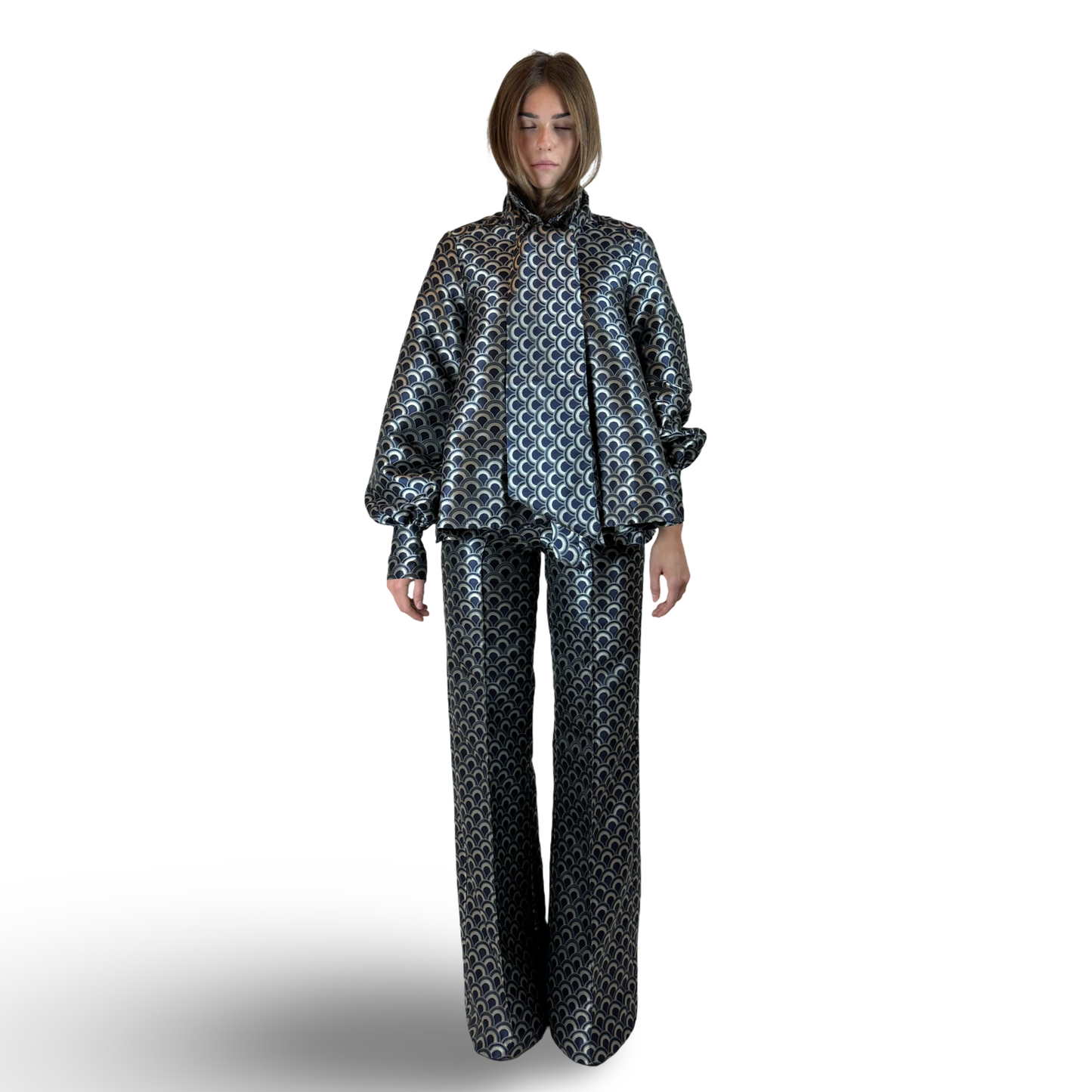 Limited Edition Jacquard Blouse CARO Navy print