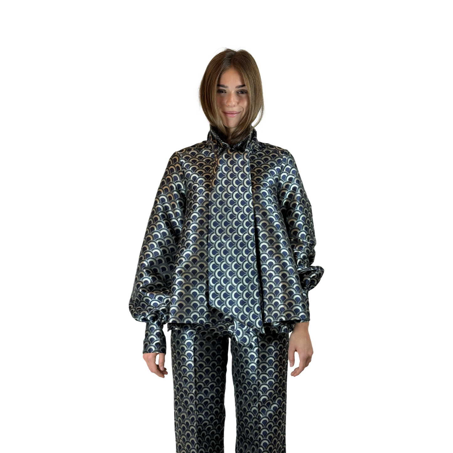 Limited Edition Jacquard Blouse CARO Navy print