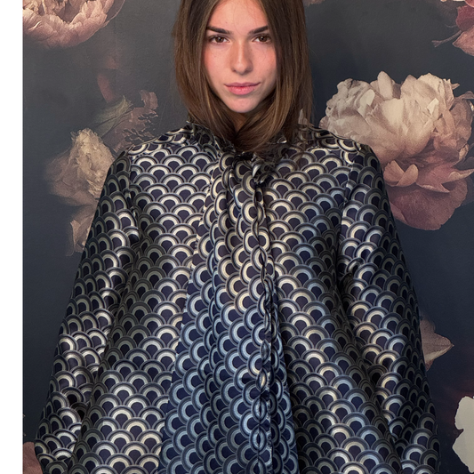 Limited Edition Jacquard Blouse CARO Navy print