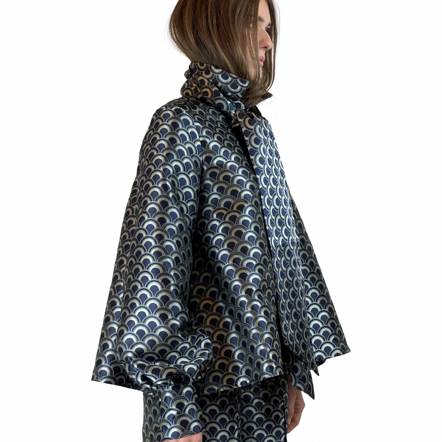 Limited Edition Jacquard Blouse CARO Navy print