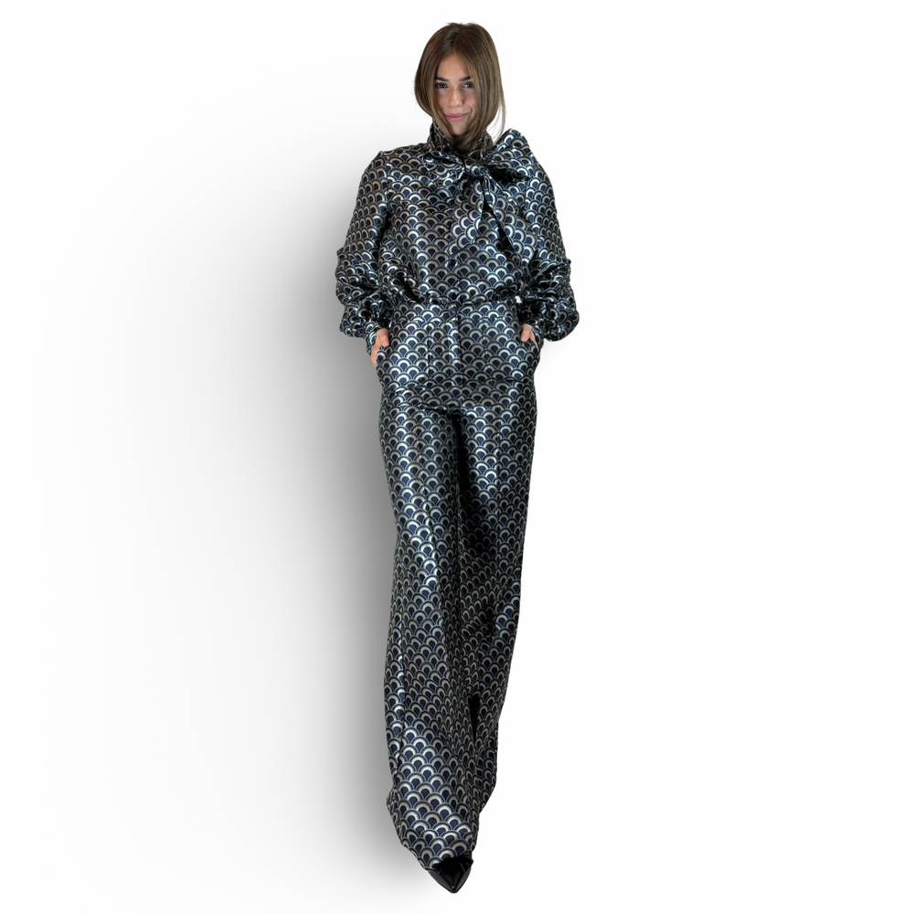 Flared Pants FRANCOISE in Navy Jacquard