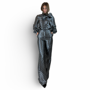 Flared Pants FRANCOISE in Navy Jacquard