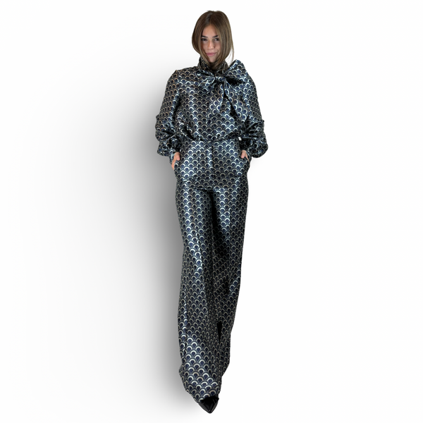 Flared Pants FRANCOISE in Navy Jacquard