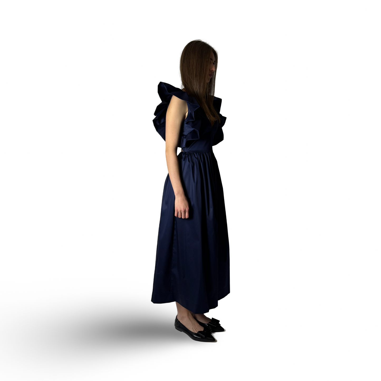 Midi Length Cotton Dress LOUISE Navy