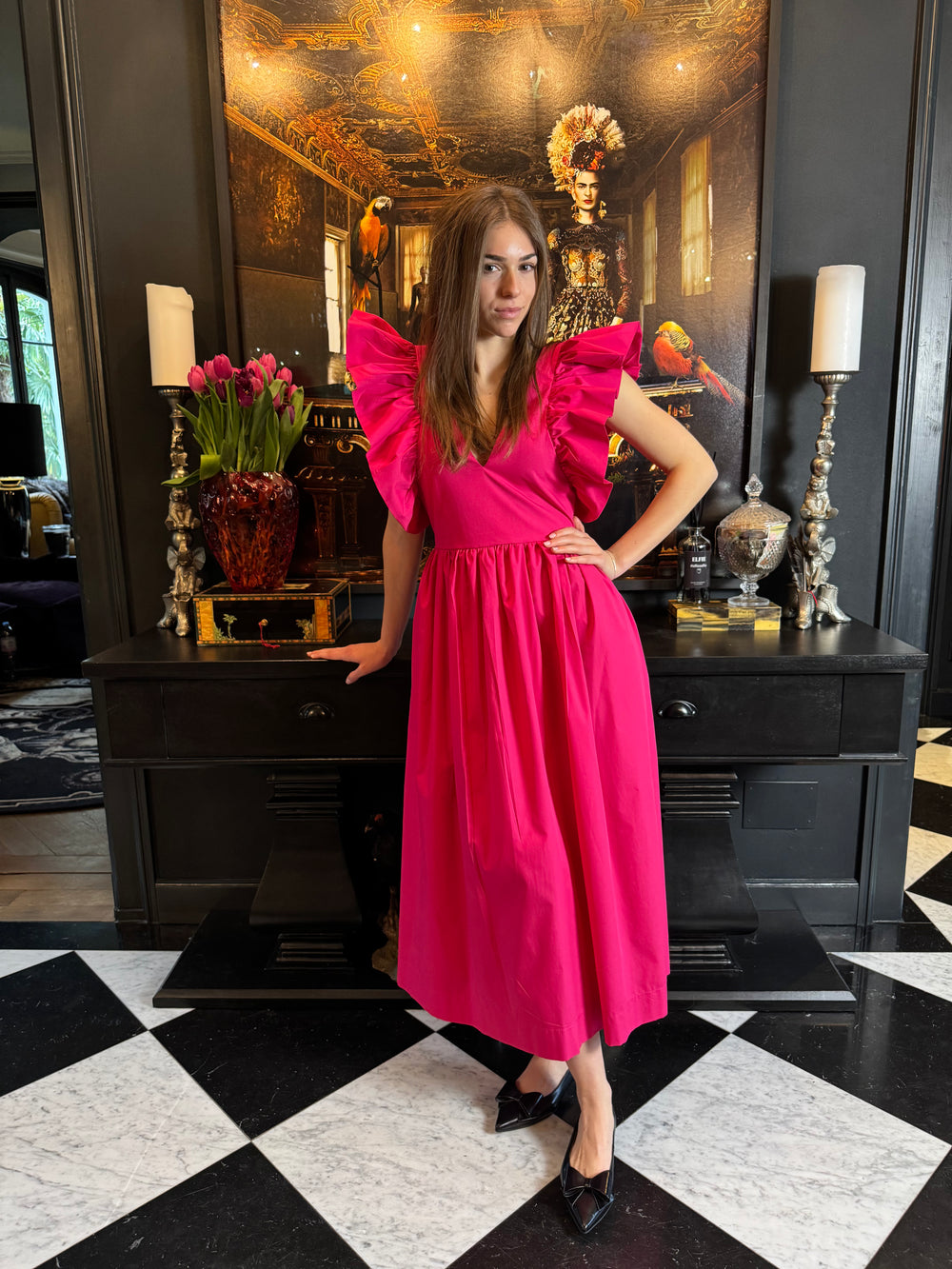 Midi Length Cotton Dress LOUISE Pink