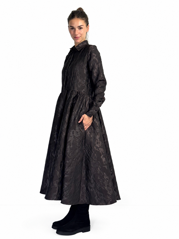 Dress OLA Long in Brown Jacquard