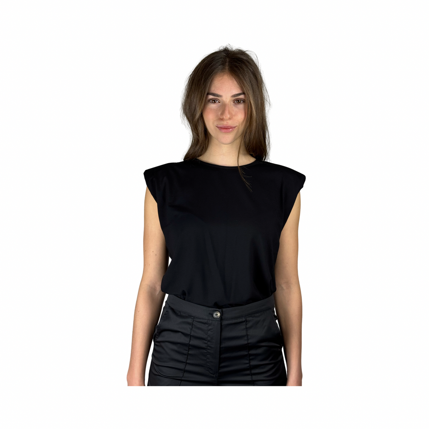 ESTHER Black Viscose T-shirt With Shoulders Padding