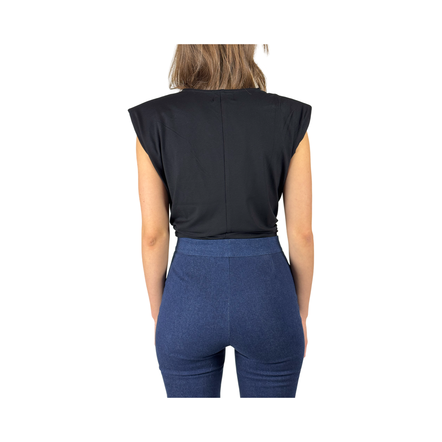 ESTHER Black Viscose T-shirt With Shoulders Padding